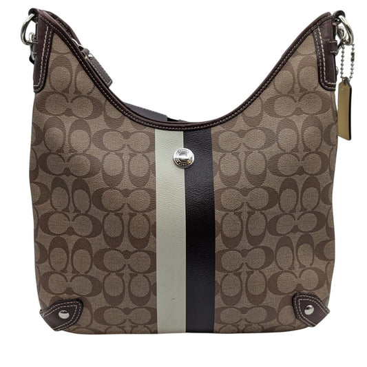 Coach F14476 Signature Stripe Chelsea Coated Canvas Leather Hobo Shoulder Bag