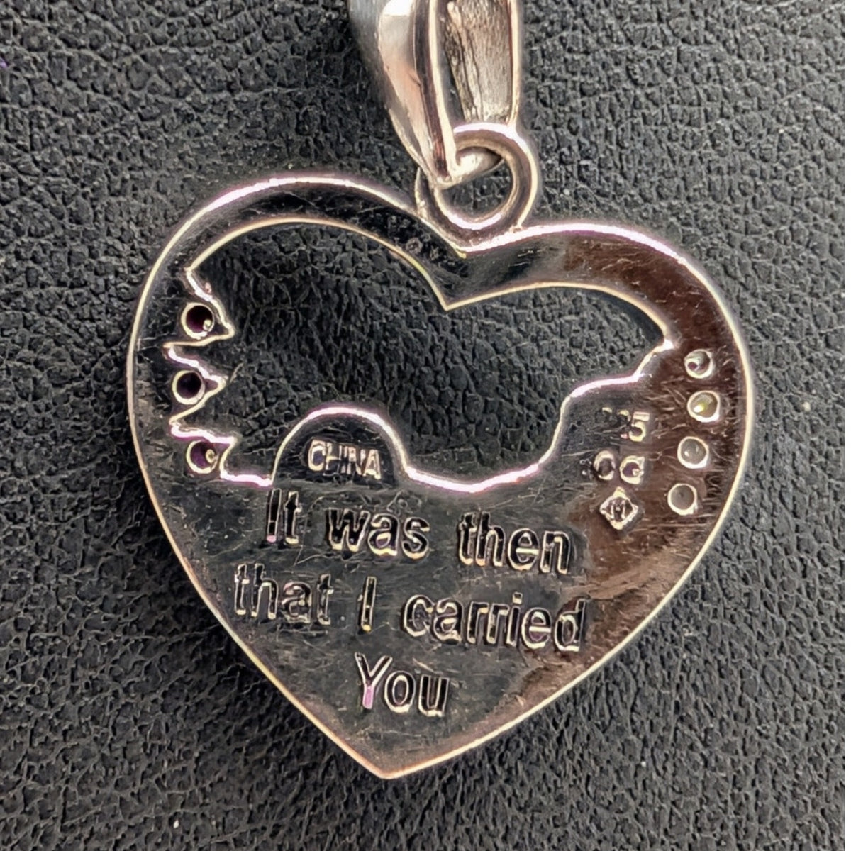 Vintage Hallmark Footprints Gemstone 925 Sterling Heart Pendant Chain Necklace