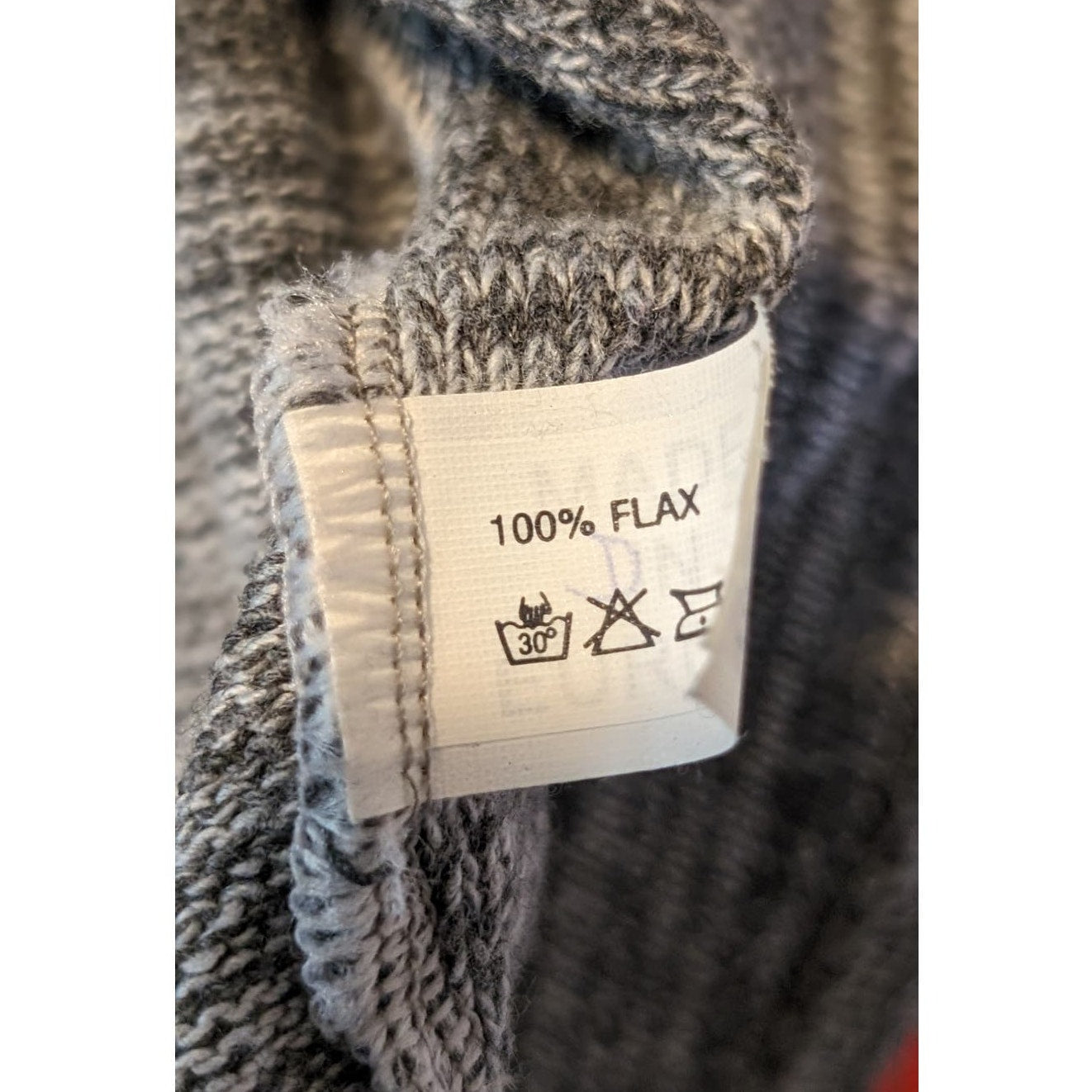 Zele 100% Flax Variegated Gray V-Neck Raw Edge Lightweight Sweater Women Sz XXL