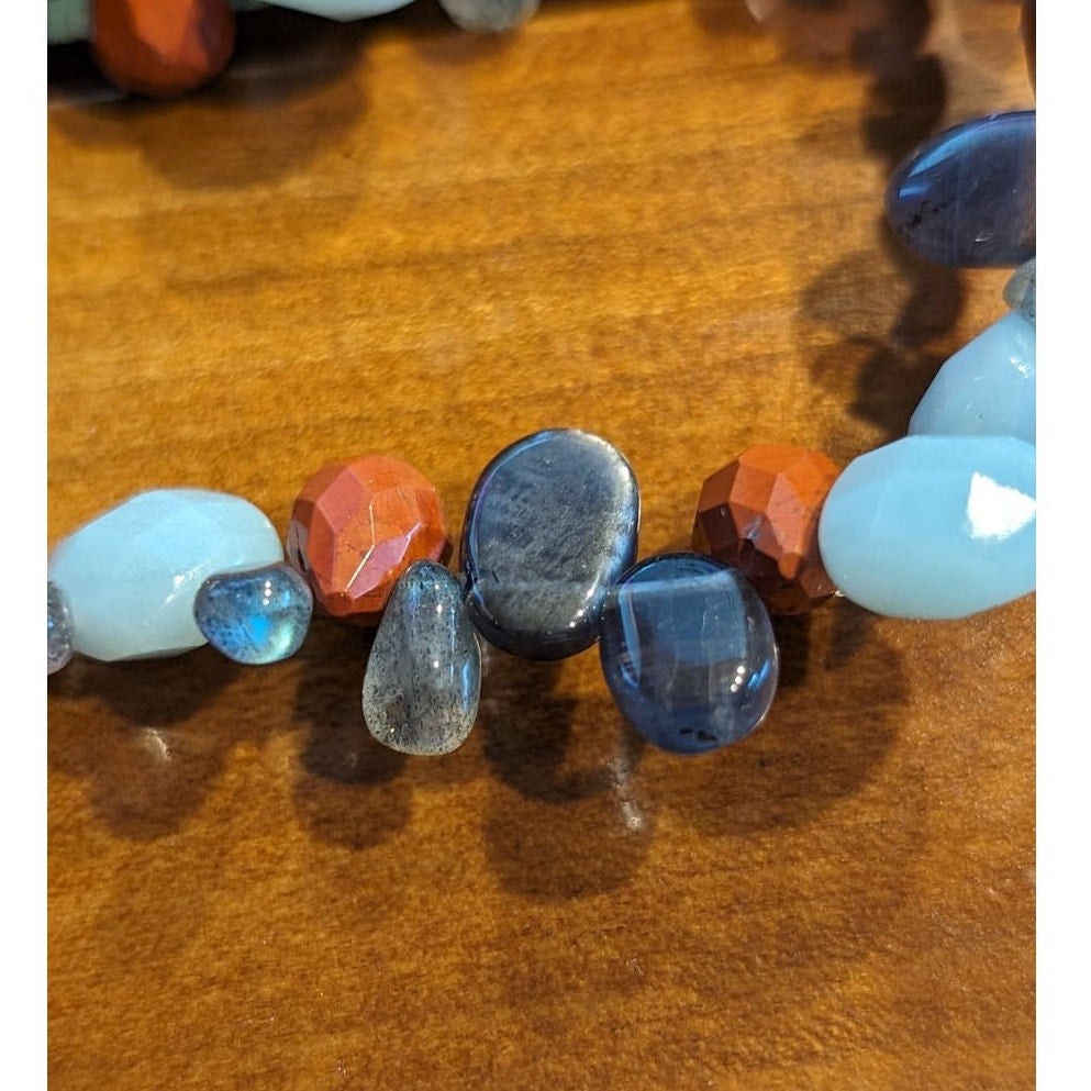 Genuine Faceted Stone Double Strand Bead Sterling Silver Necklace