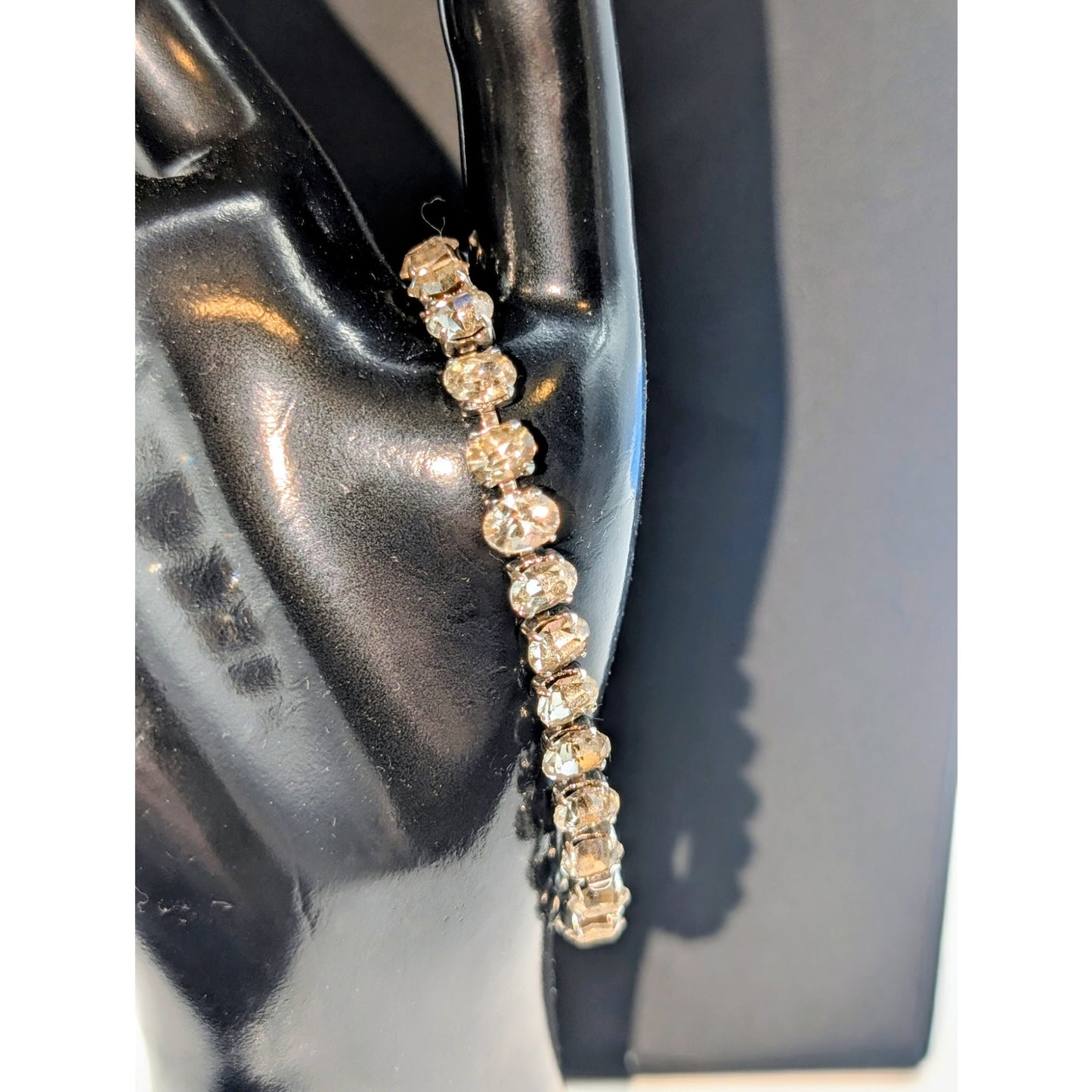 Vintage Oval Rhinestone Tennis Bracelet W/ Hand Signed Clasp