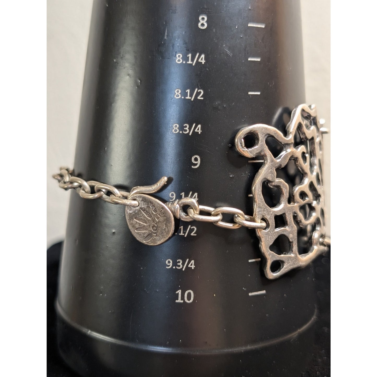Mozaic Chunky Brutalist Filigree Chain Link Silver Tone Bracelet W/ Hook Clasp