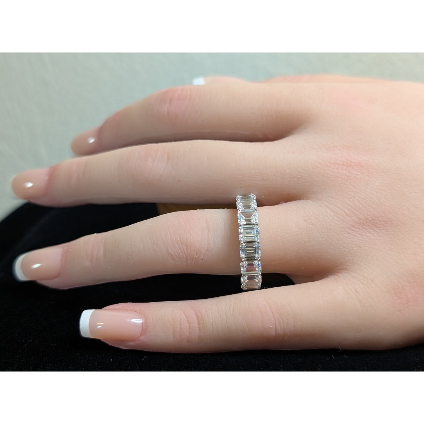 AB S925 Sterling Silver High Sparkle Baguette Full Circle CZ Ring Size 6.5