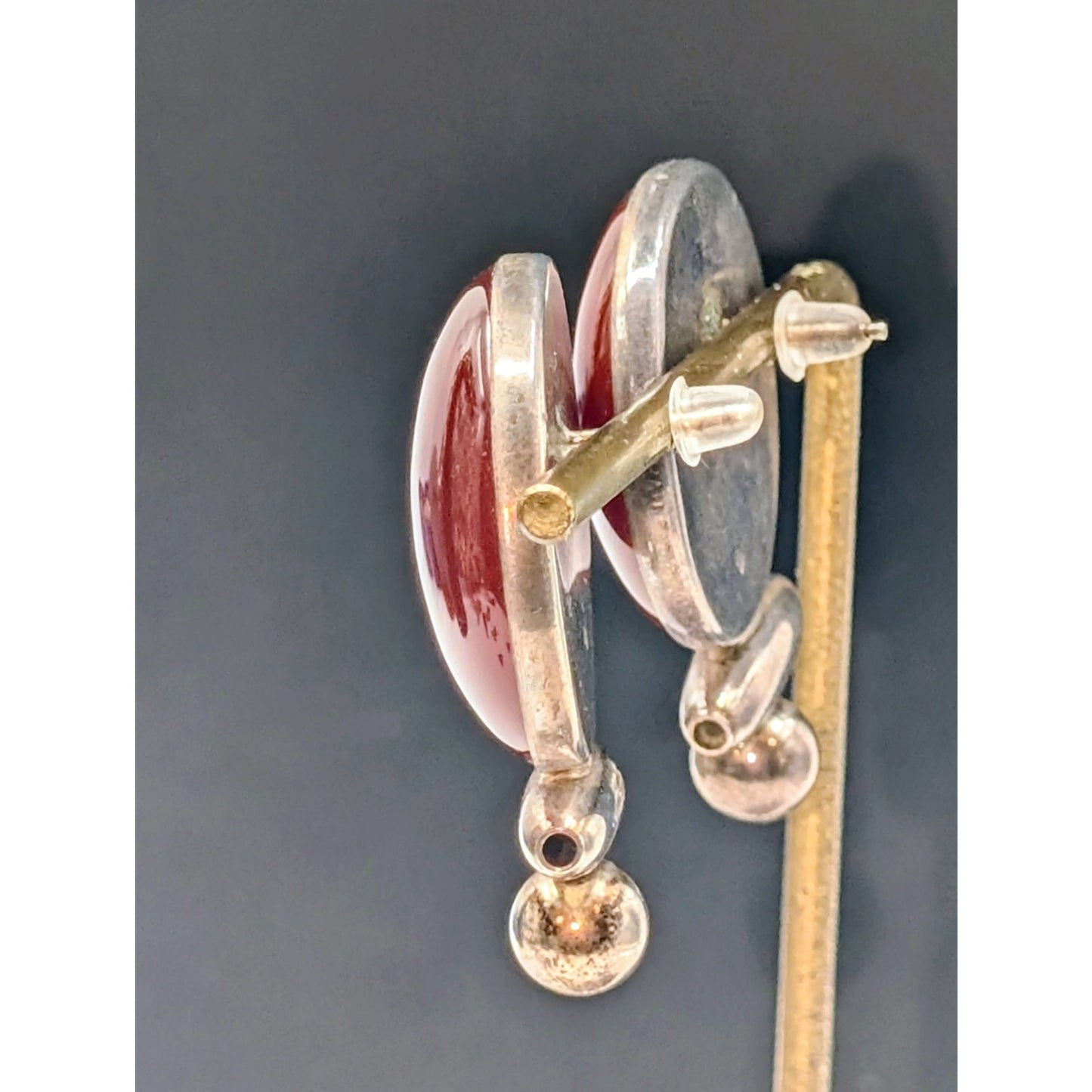 Vintage Large Carnelian 925 Sterling Silver 1.47" x 1" Stud Earrings