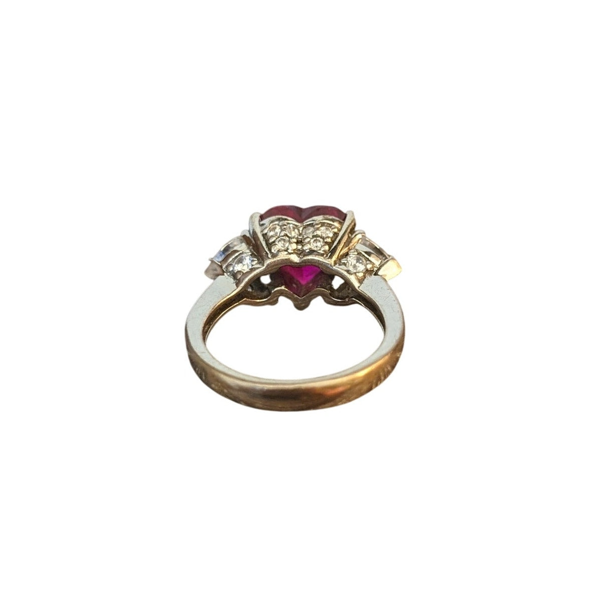 925 Sterling Silver Lab Created Red Ruby Heart CZ Accents Ring Sz 5.75