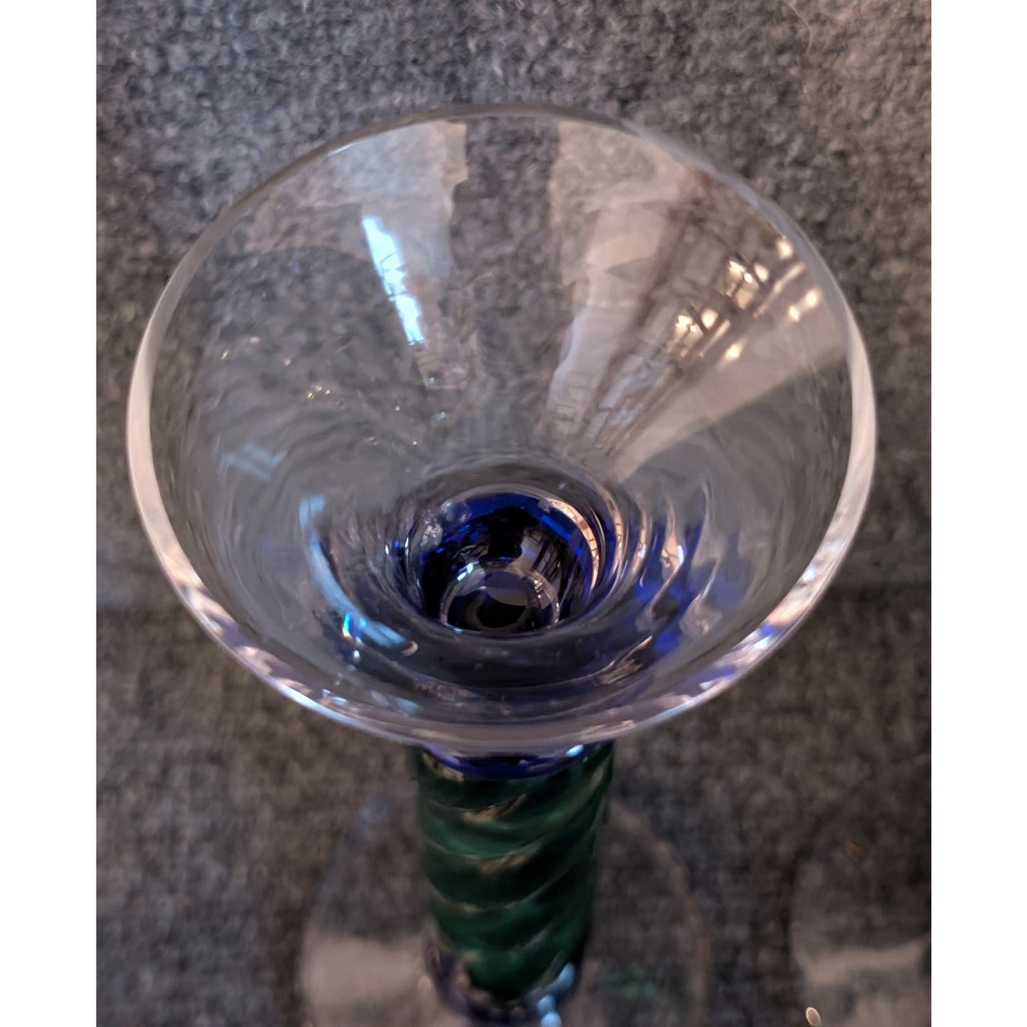 Pair of Green & Blue Twisted Glass Tulip Top Candle Holders