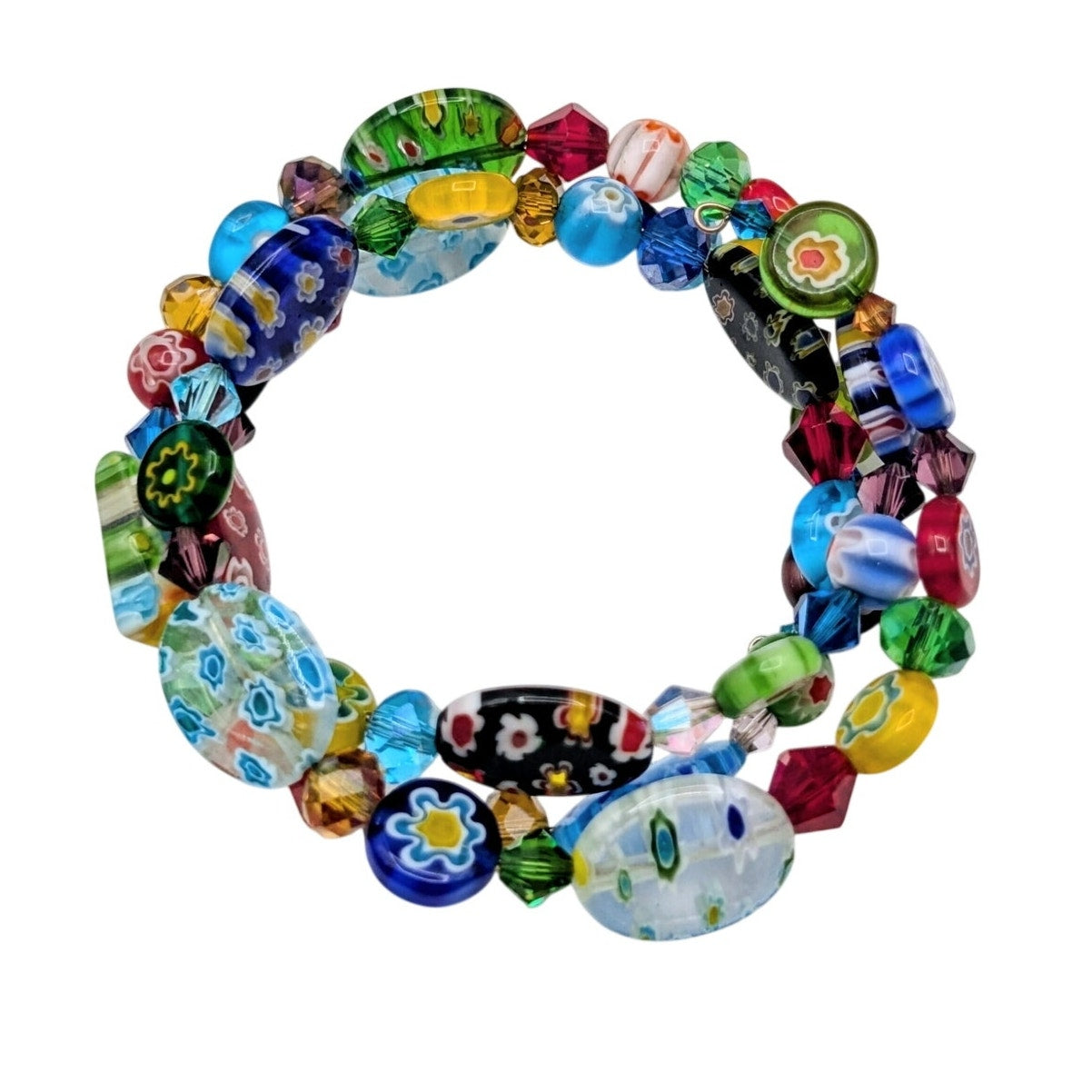 Millefiori Glass Bead Wire Wrap Bracelet