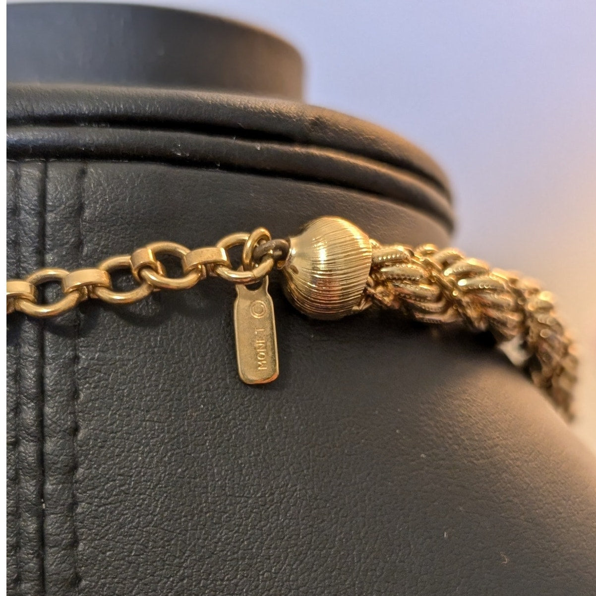 Vintage Monet 40s Gold Tone Braided Textured Rope Choker 15"-17" Necklace
