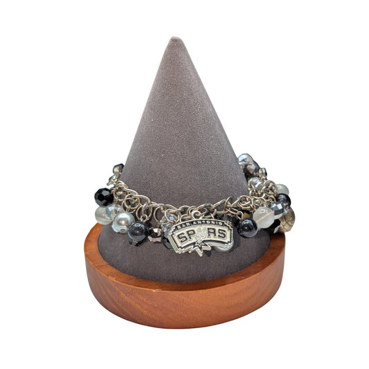 Silver Tone Spurs Basketball Cha Cha Bracelet