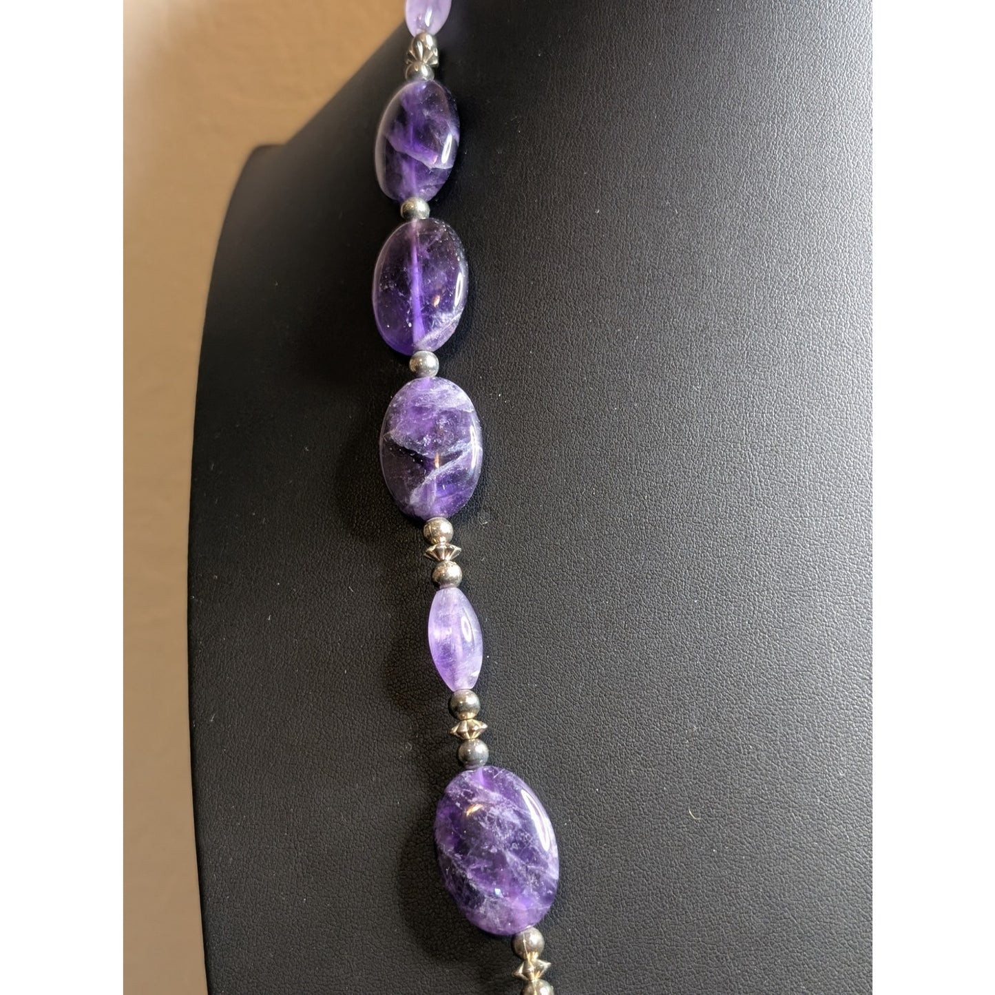 Genuine Amethyst & Jadeite Stone 28" Toggle Clasp Necklace