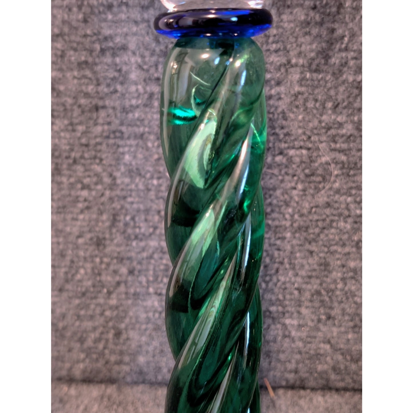 Pair of Green & Blue Twisted Glass Tulip Top Candle Holders