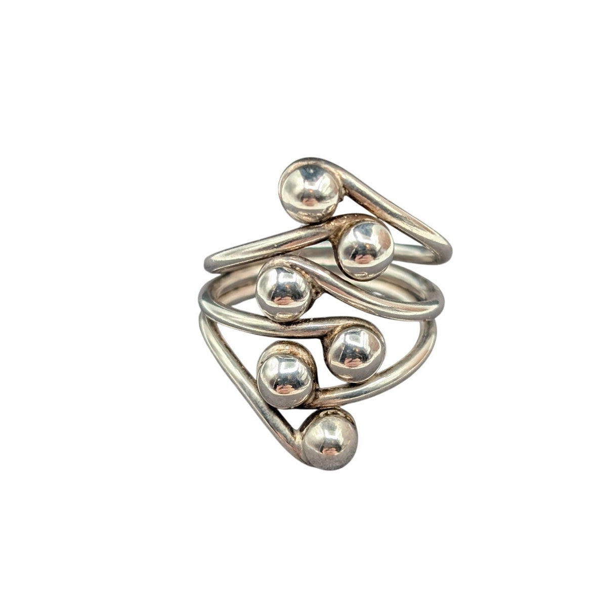 Artisan 925 Sterling Silver Modernist Ball Finger Wrap Bypass 10g Ring Sz 10