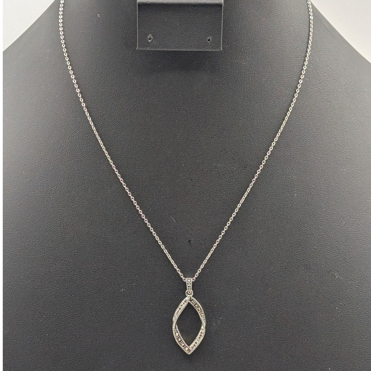 Twisted Marcasite Crystal Pendant on 925 Sterling Silver 17.5" Chain Necklace