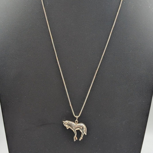 Vintage 925 Sterling Solid Horse Pendant 24" Box Chain Necklace