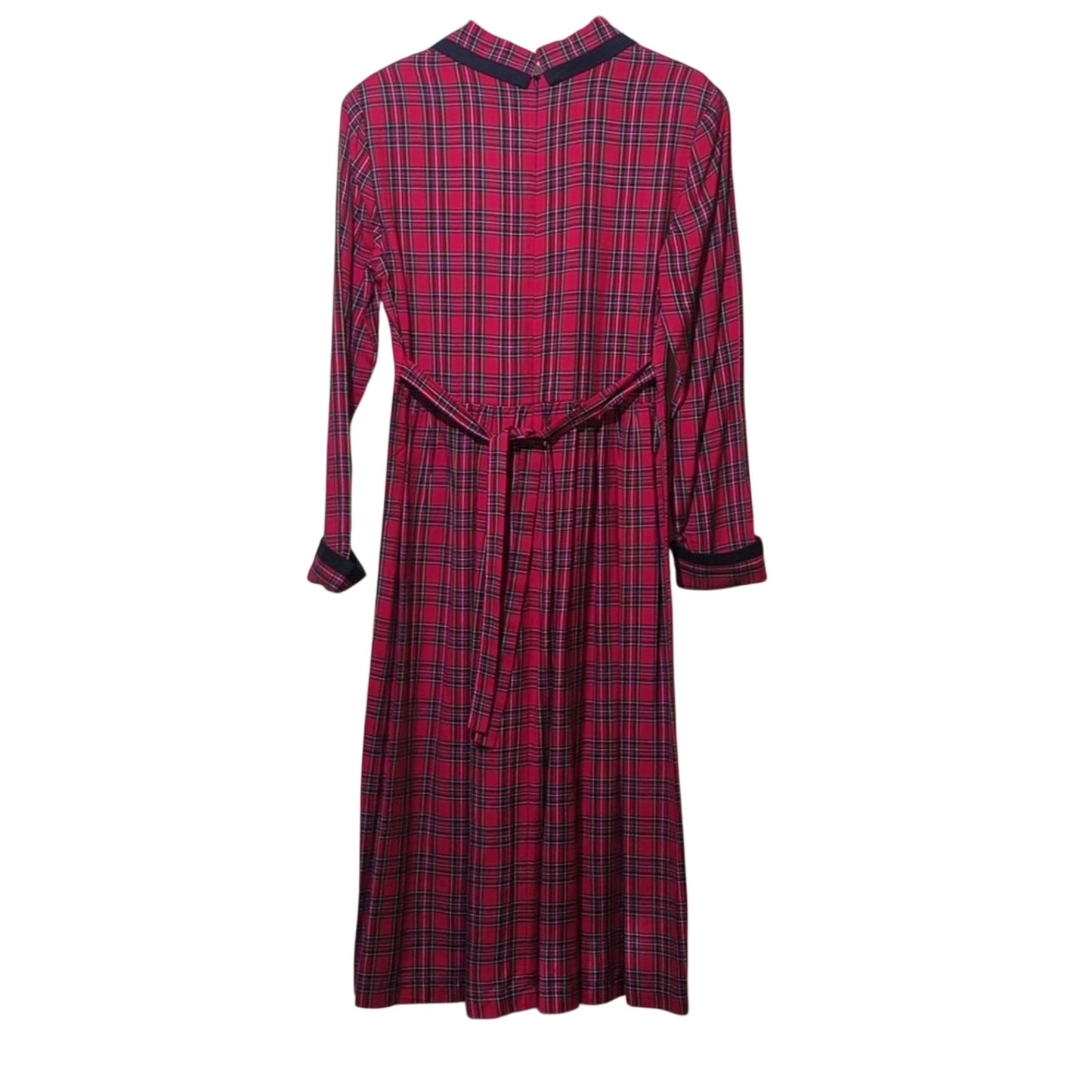 J.G. Hook Vintage Red Plaid Black Trim Peter Pan Collar Modest Maxi Dress Sz 8P