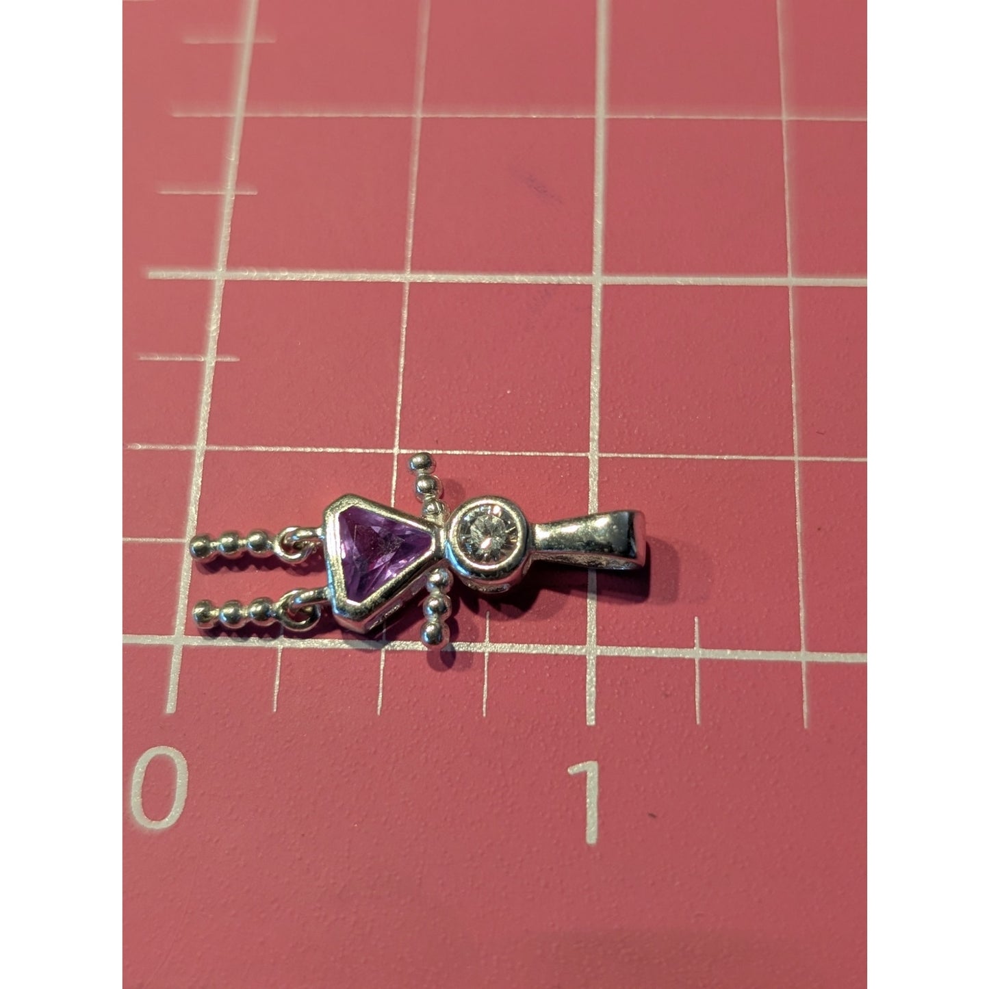 February Purple Crystal Silver Tone Girl Charm Pendant