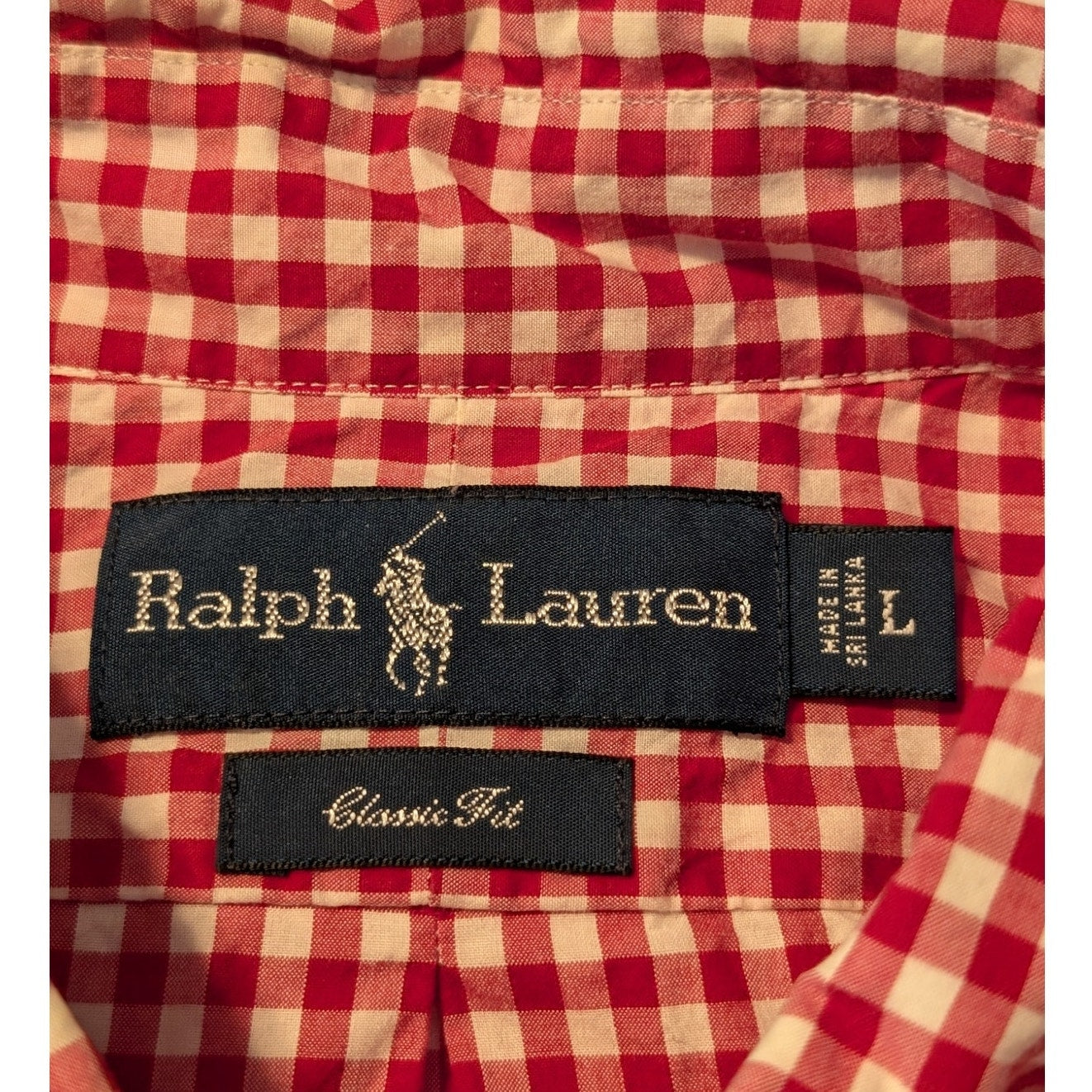 Vtg Ralph Lauren Classic Fit Red Gingham Check Cotton Button Down Shirt Size L