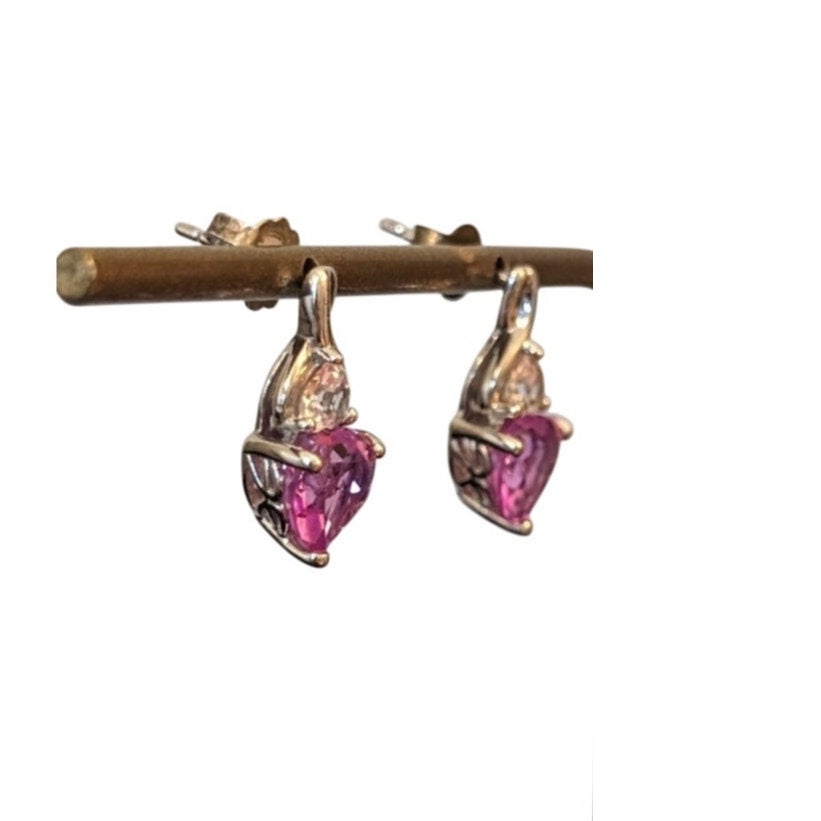 Pink Sapphire CZ 925 Sterling Silver Post Earrings