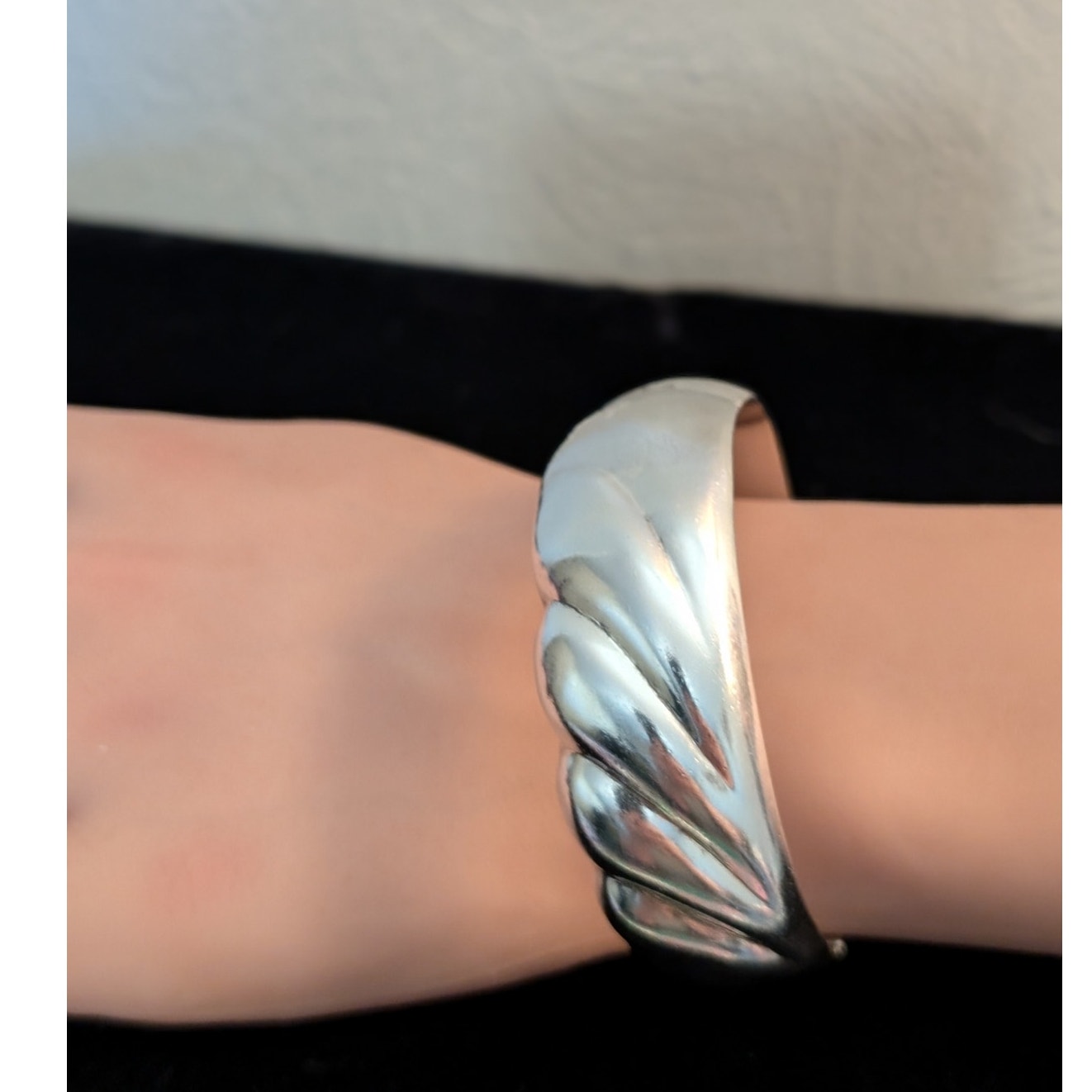 Vintage 925 Sterling Swirl Design Wide Slide In Clasp Bangle Bracelet