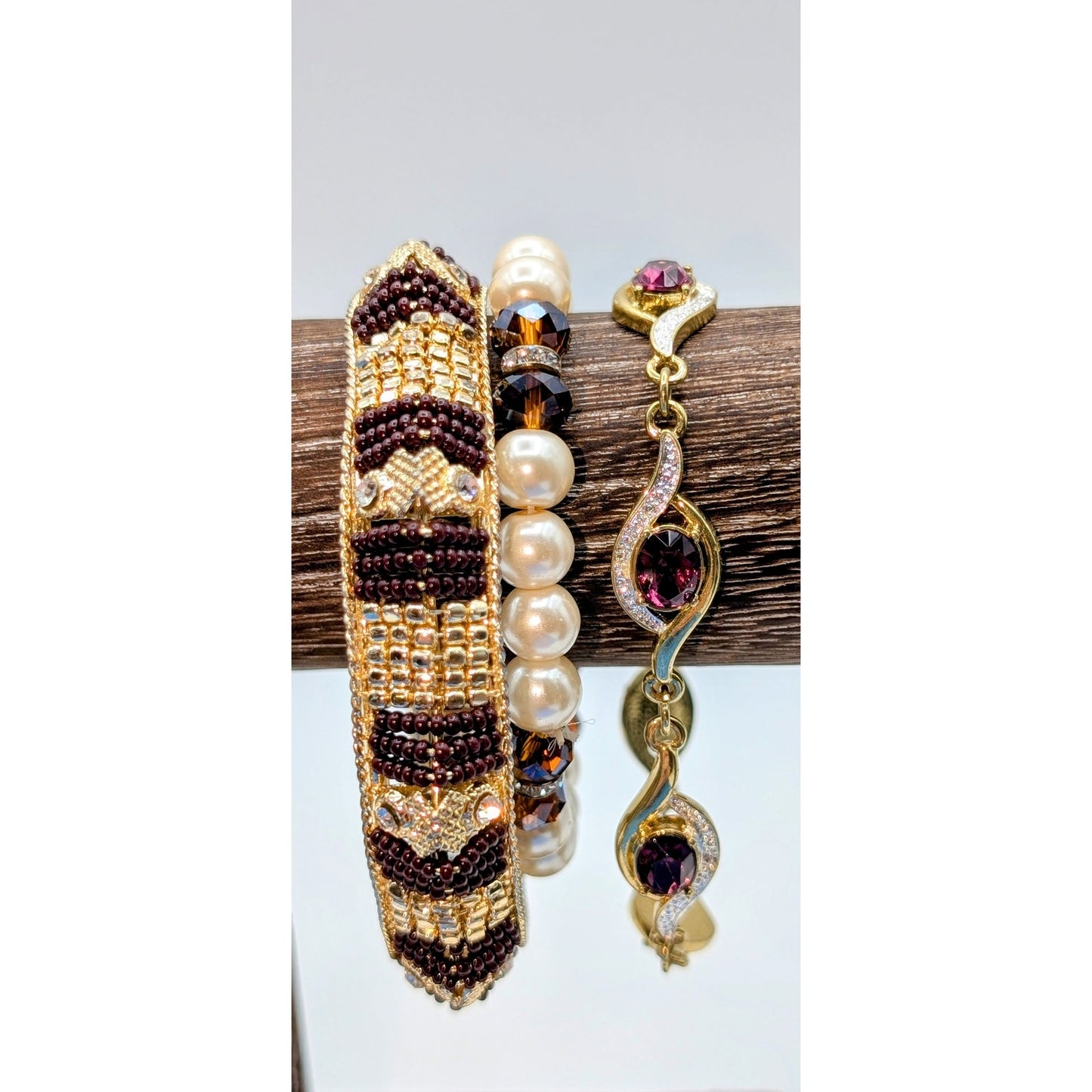 Eight Piece Purple Gold Tone Theme Lot of Mixed Jewelry