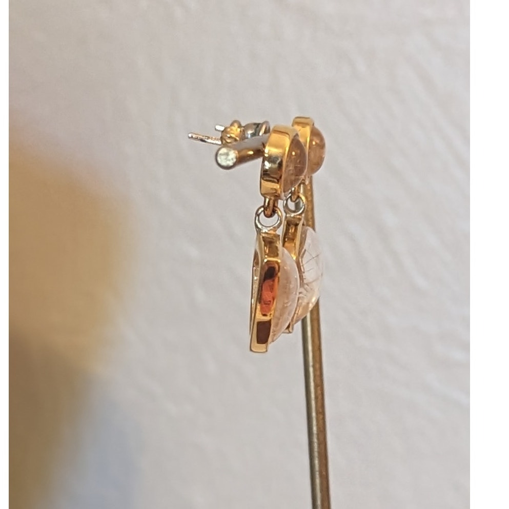 Gold-Plated Rutilated Quartz Geometric Dangle Post Earrings