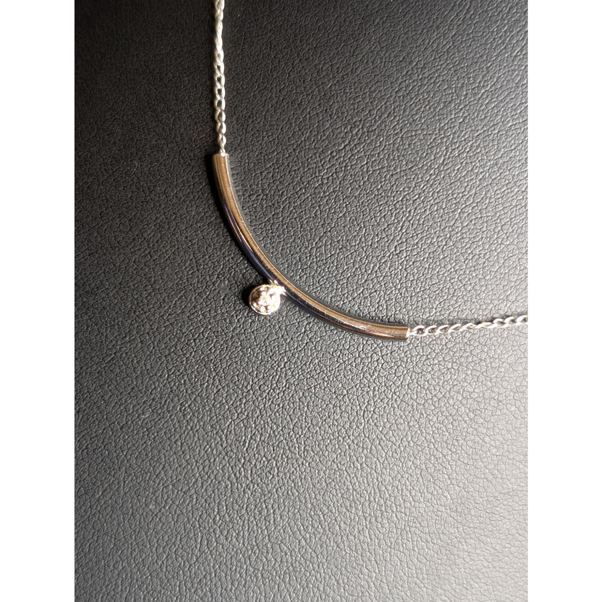 Vintage Artistry 925 Sterling Genuine Diamond Curved Bar 15.5" Necklace