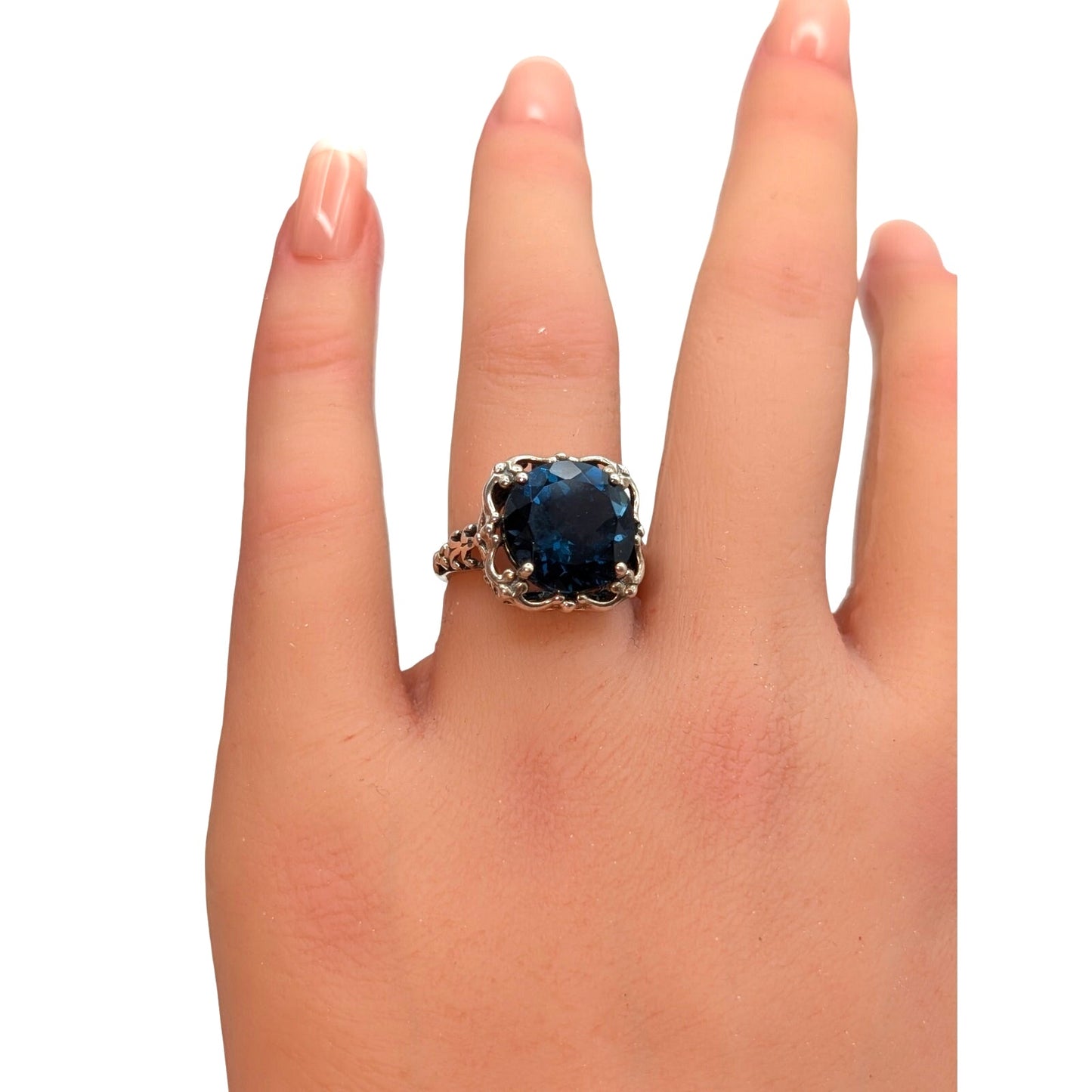 London Blue Topaz 925 Sterling Silver Filigree Ring 4.2g Size 5.5