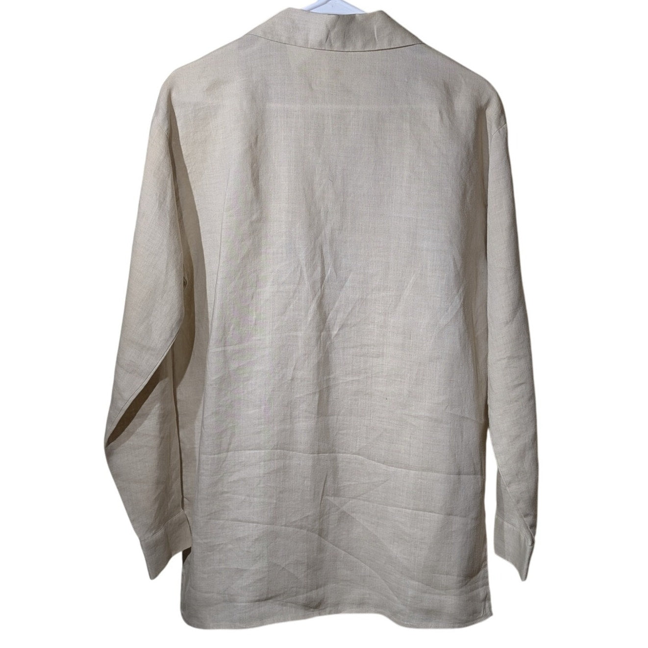 Vtg Allison Taylor Ecru Linen Cut Out Stitch Side Slit Button Front Top Sz M