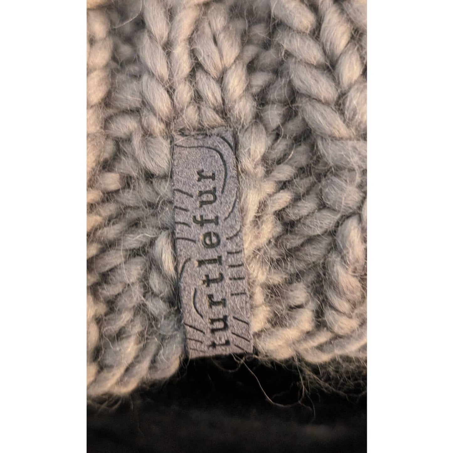 Turtle Fur Gray Fifi Cable Knit Merino Wool Plush Fleece Lined Faux Pom Beanie