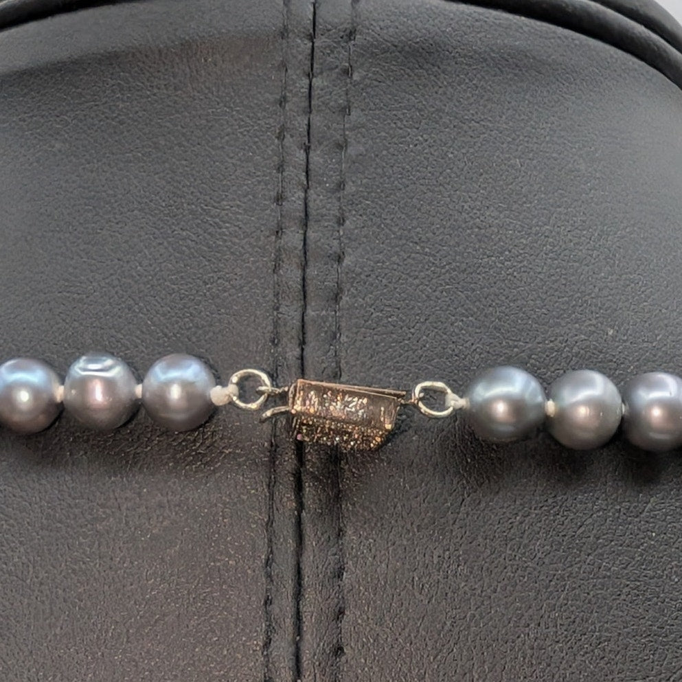 Vintage 925 Sterling Silver Approx. 6mm-7mm Knotted Genuine Pearl 32" Necklace