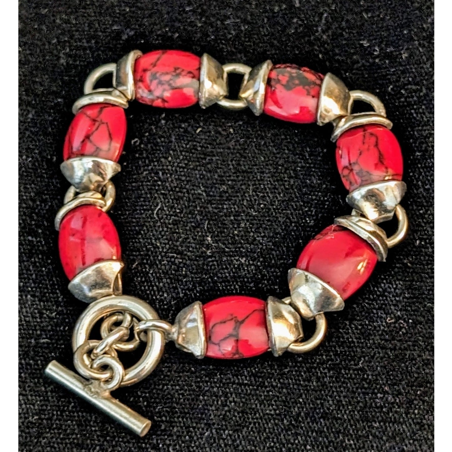 Mexican Red Jasper 925 Sterling Silver Toggle Bracelet
