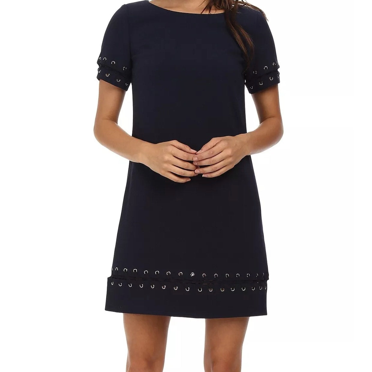 TAHARI by ASL 'Melisa' Grommet Crossgrain Ribbon Laced Shift Dress Womens Sz 14