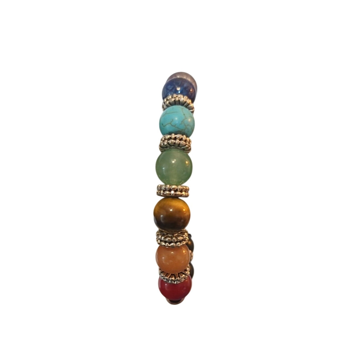 Gemstone Bead Stretch Bracelet with Silver Tone Filigree Puff Heart