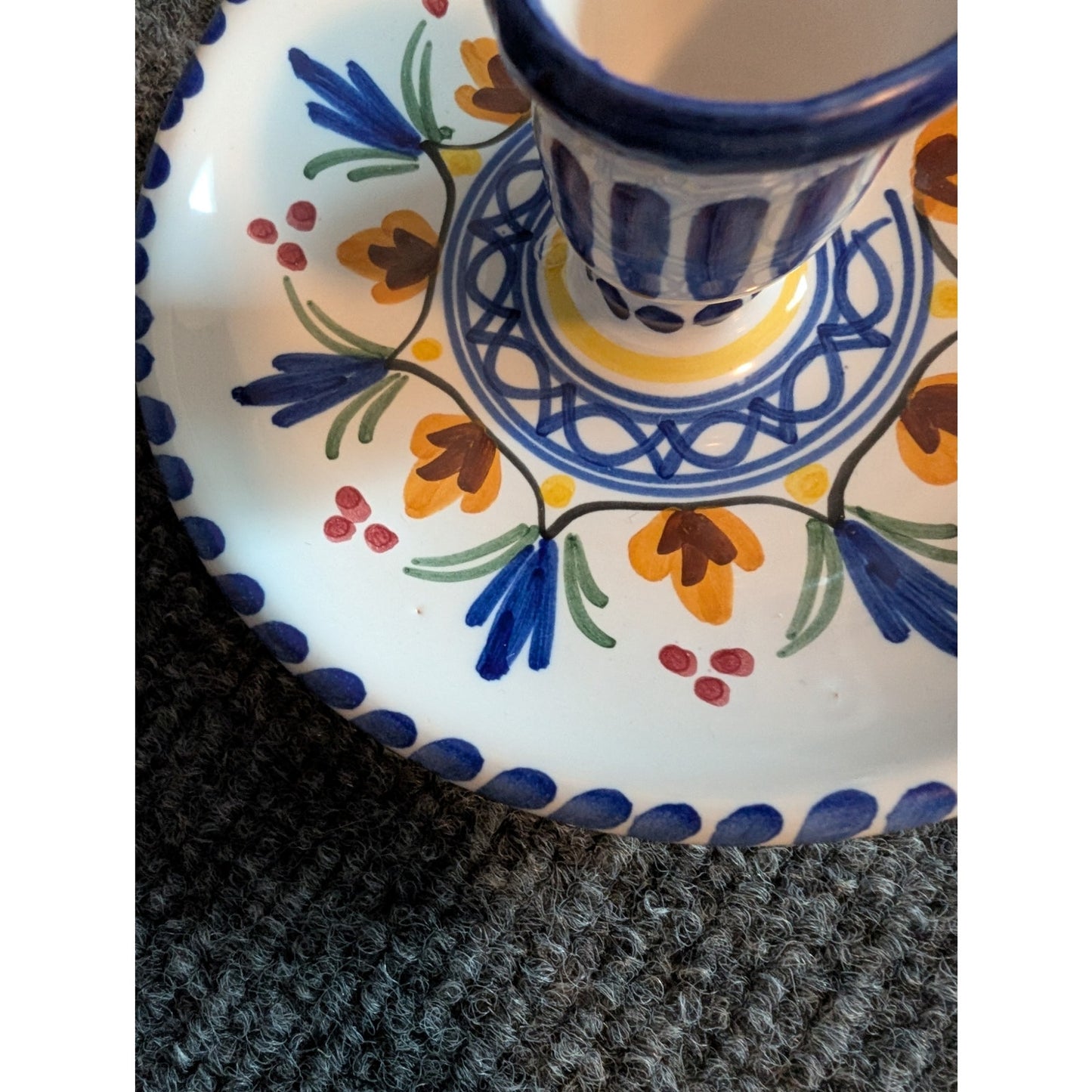 Signed De la Cal Barreira Colorful Pottery Candlestick Holder