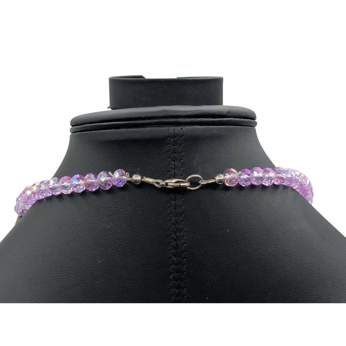 AB Lavender Crystal Pink Rose Quartz Stone 1 Strand to 3 Silver Tone Necklace