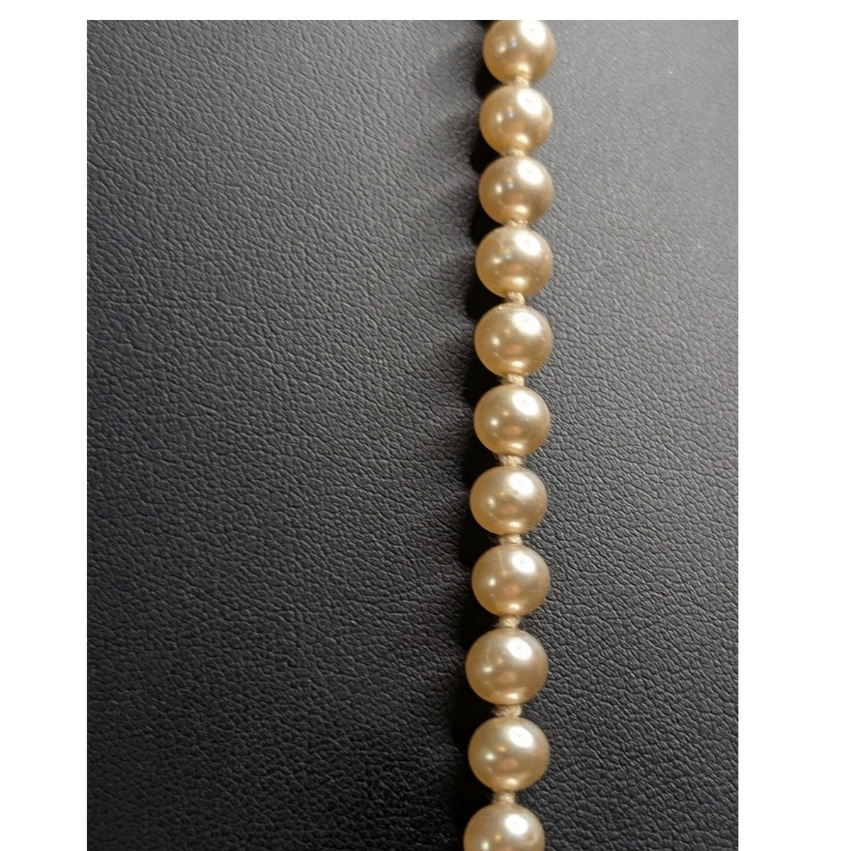 Vintage Faux Champagne Hand-Knotted 6mm Glass Pearl 32" Long Strand Necklace