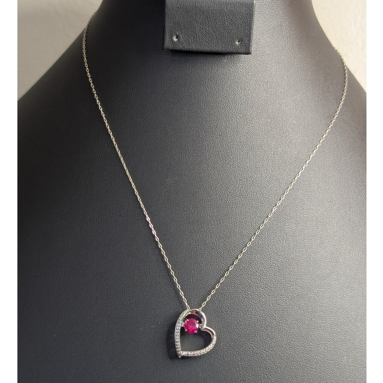 Man Made Moving Ruby 925 Sterling Silver Heart Pendant 18" Necklace