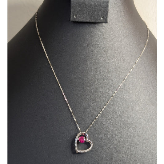 Man Made Moving Ruby 925 Sterling Silver Heart Pendant 18" Necklace