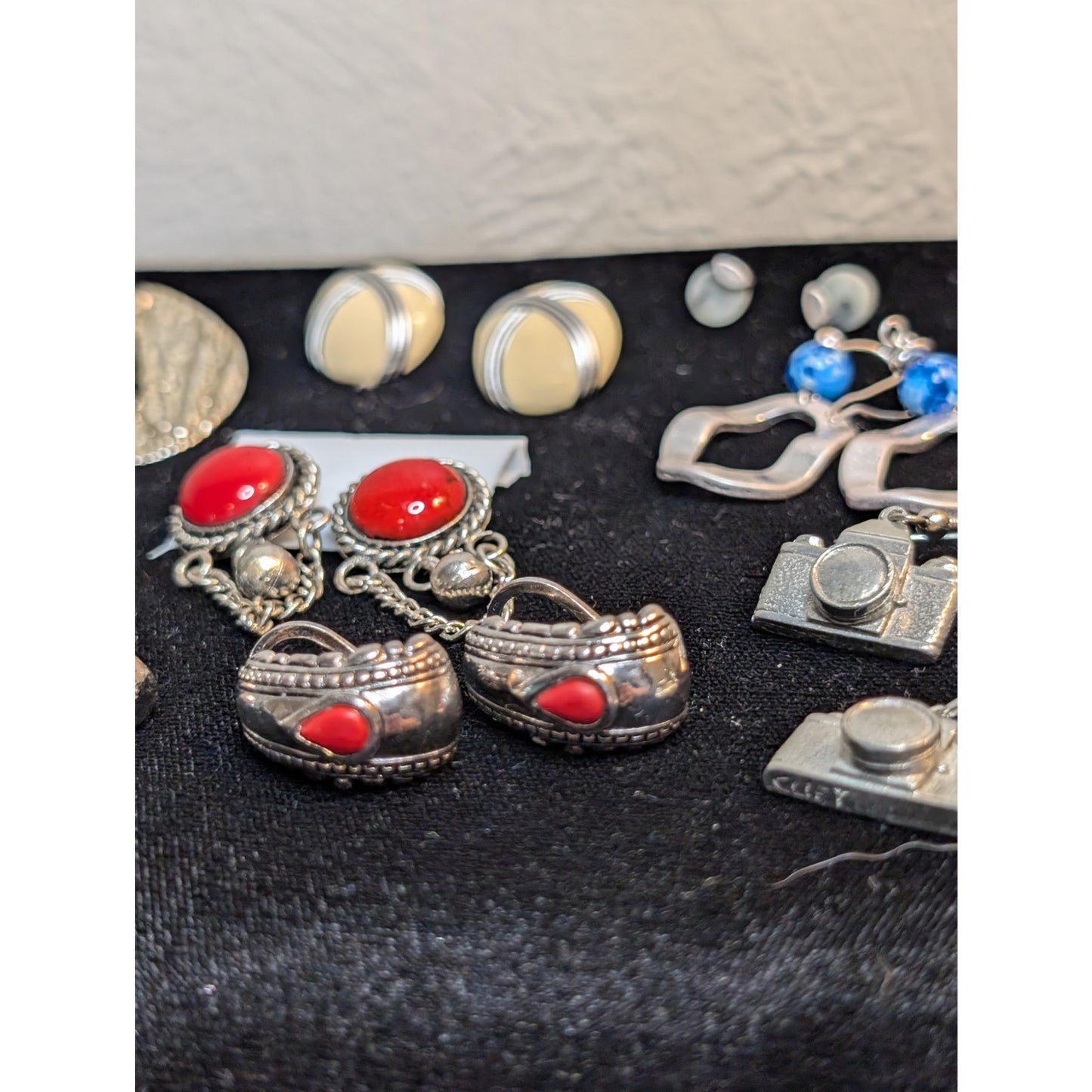 Fourteen Silver Tone Red White Blue Theme Pierced Earring Jewelry Lot