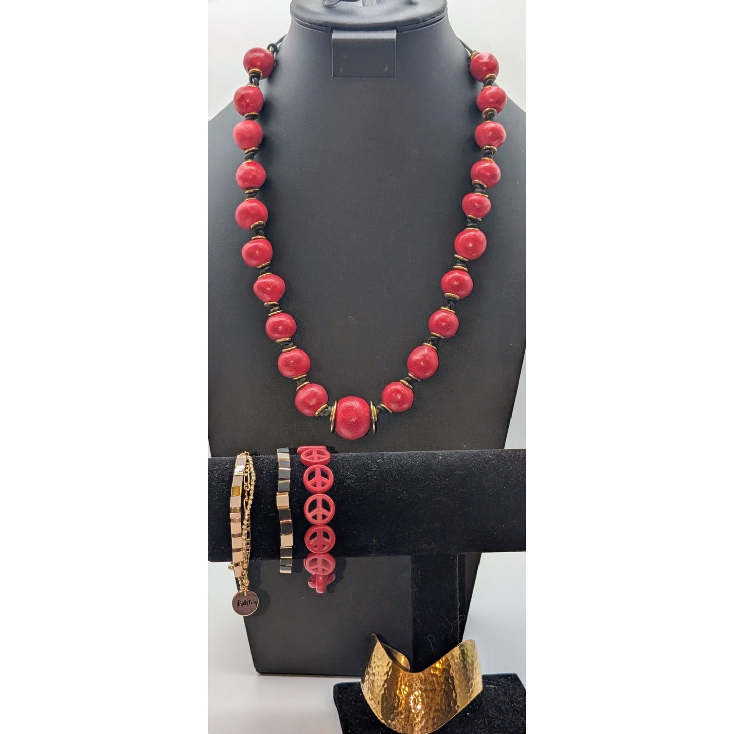 Mixed Jewelry of Red Black Gold Theme Five Piece Lot