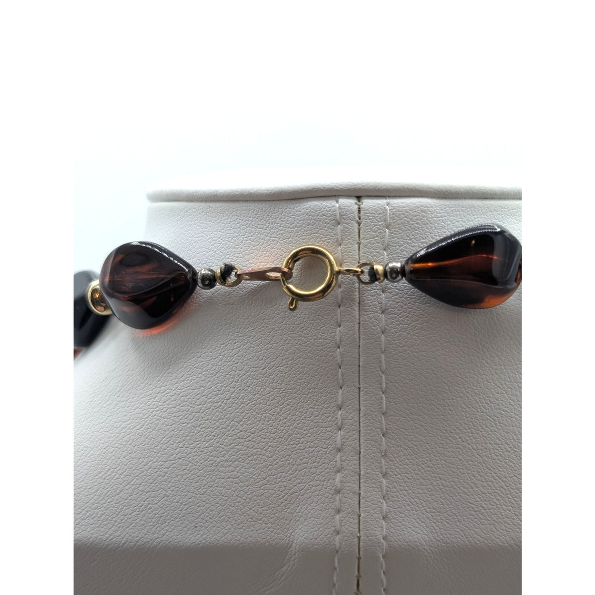 Vintage Acrylic Tortoise Shell Black Beaded Layering Neutral Statement Necklace