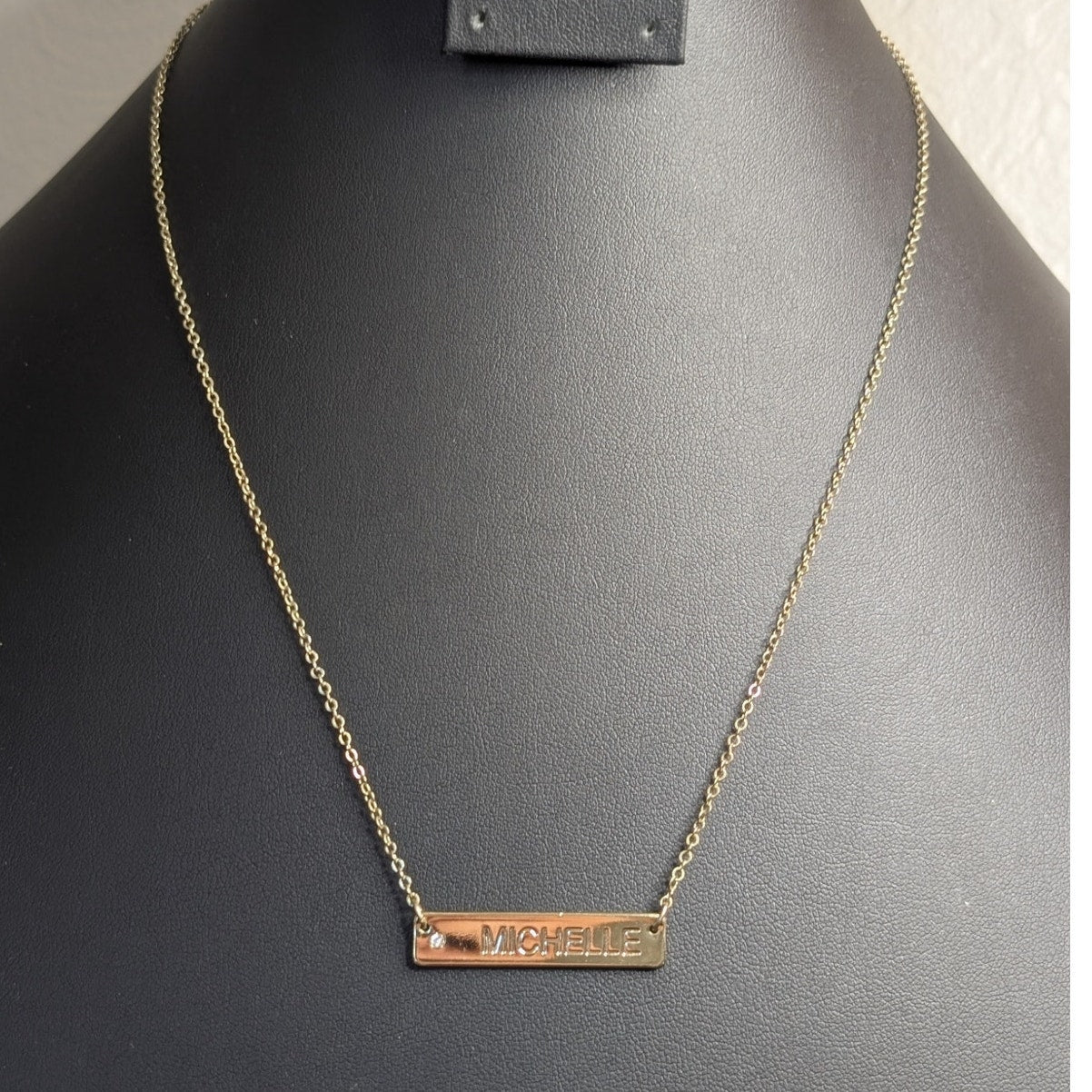 Gold Tone 'Michelle' Bar Crystal Pendant 18-20" Necklace
