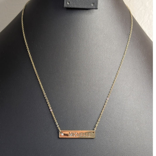 Gold Tone 'Michelle' Bar Crystal Pendant 18-20" Necklace