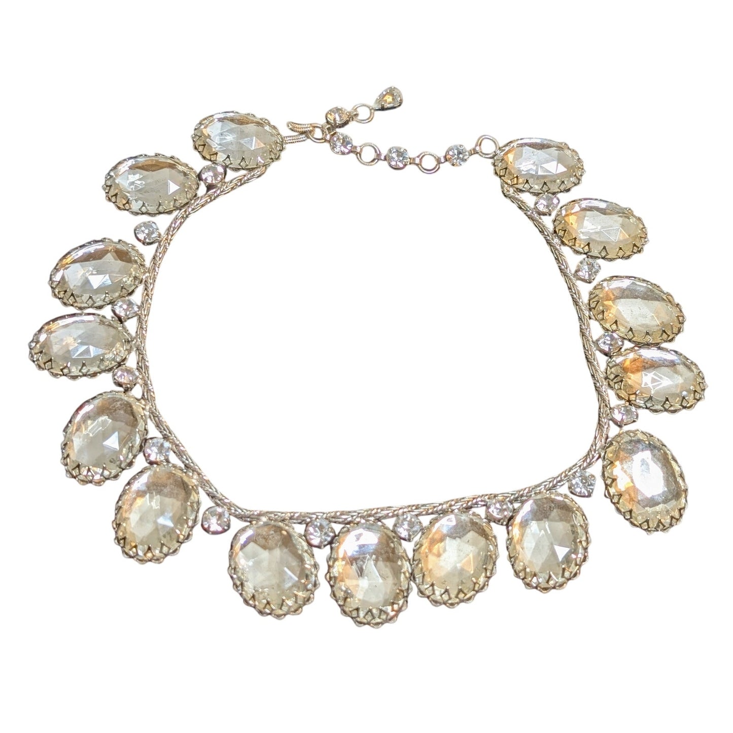 SCHREINER Rare New York Glass Cabochon & Silver Braided Chain Vintage Necklace
