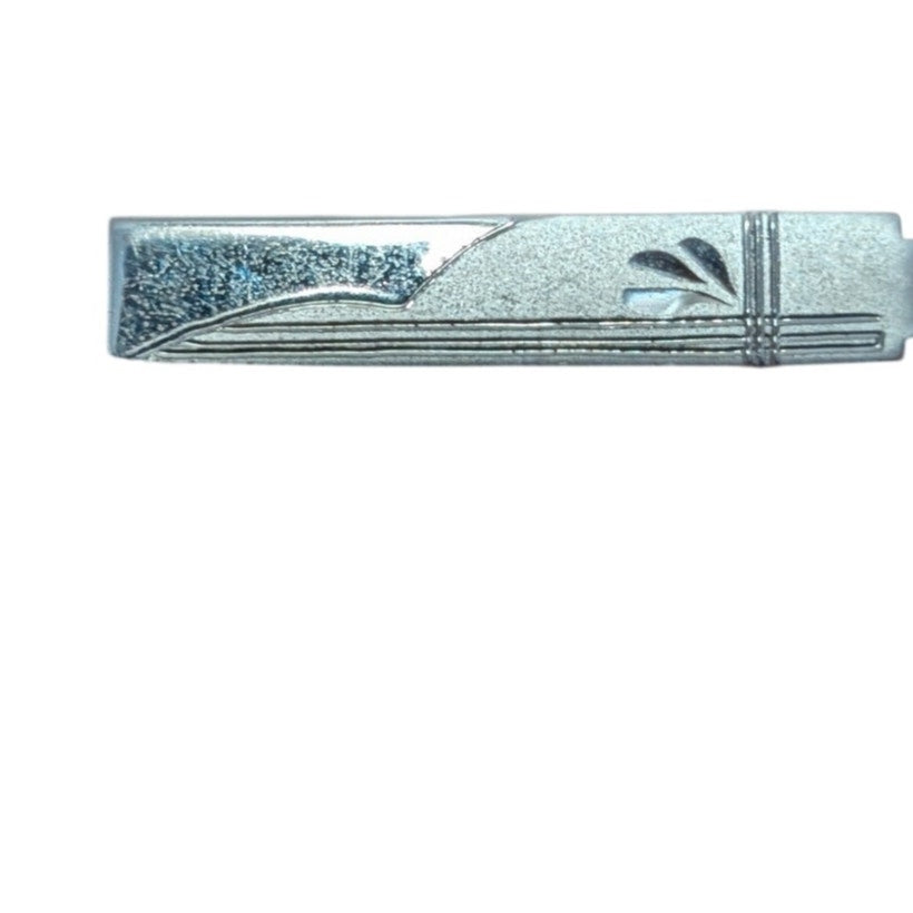 Vintage Sterling Silver Diamond Cut Etched Design Tie Clip
