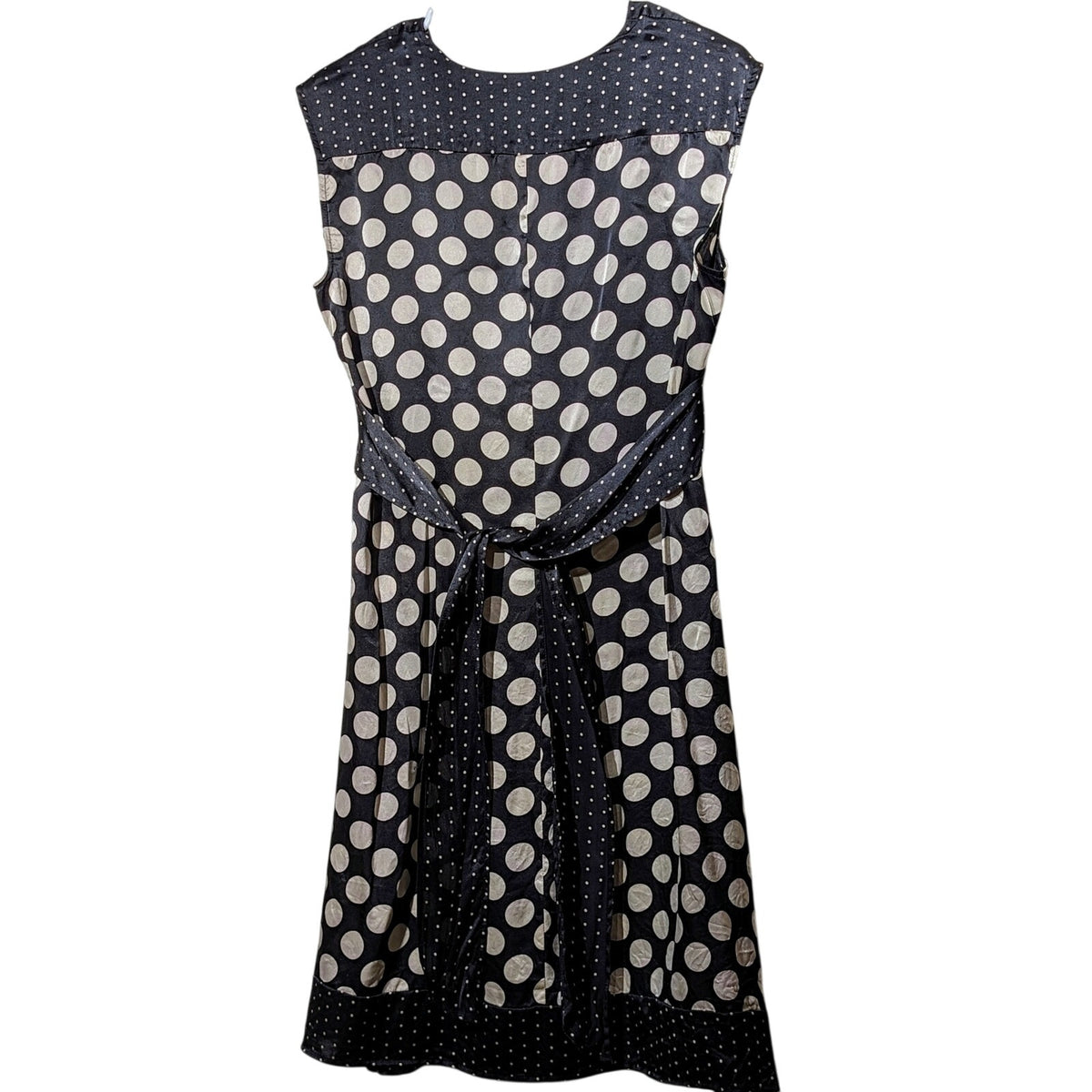 WD NY Black Cream Polka Dot V-Neck Tie Back Silk Lined Dress Size 2