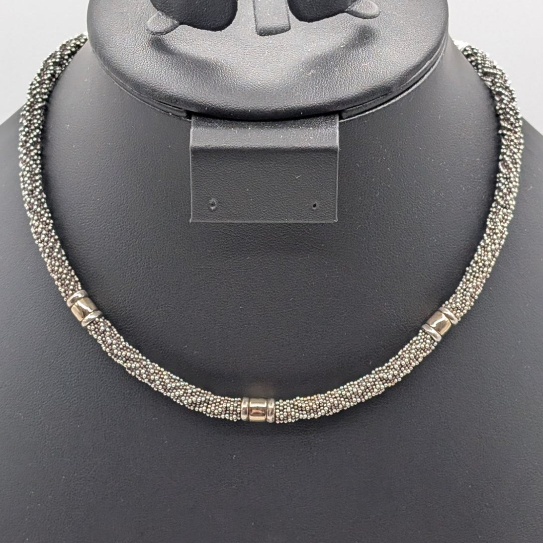 Michael Dawkins 925 Sterling Two Tone Station Caviar Choker 16" Necklace 53.04g