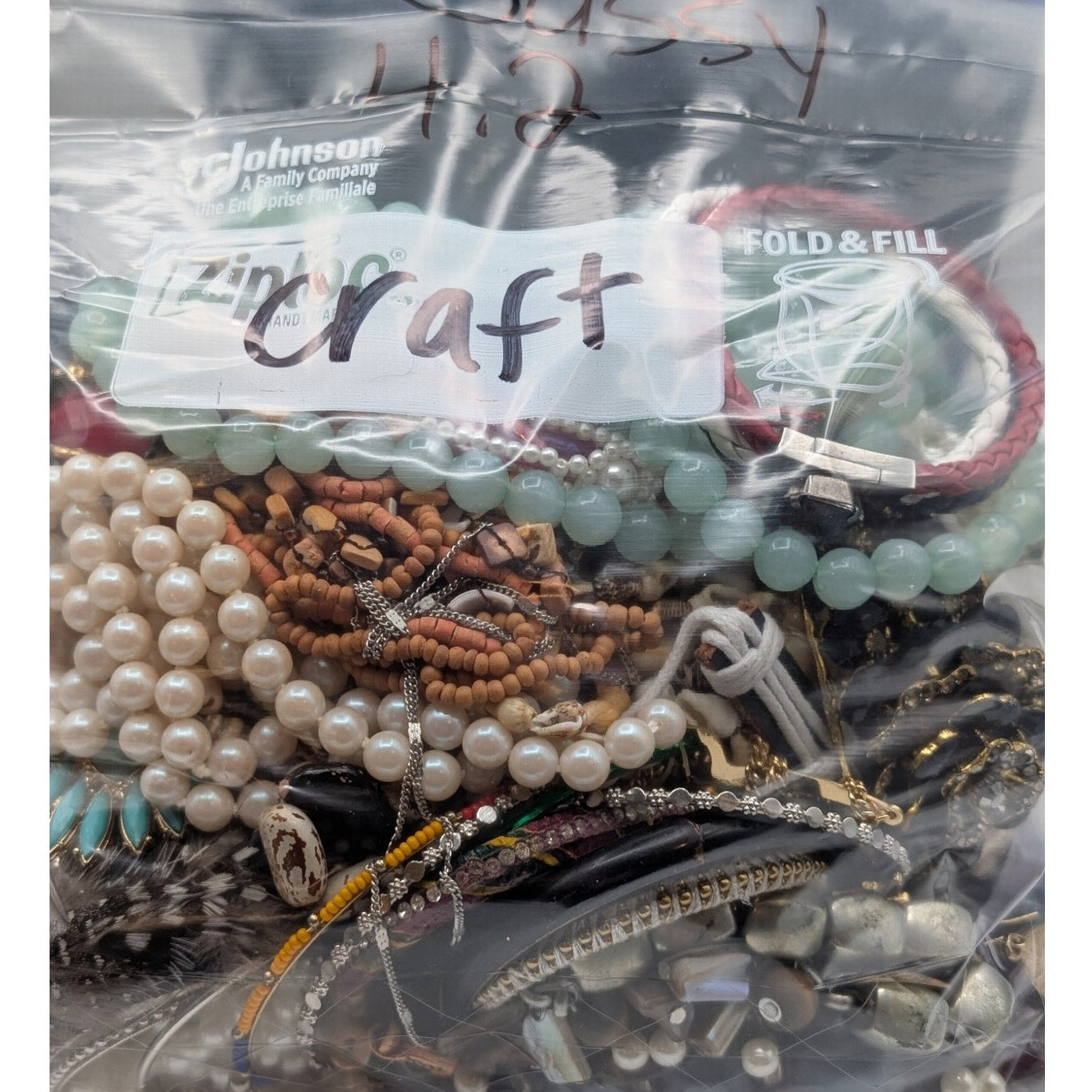 Jewelry Lot Sassy Repurpose Bag Over 4 Pounds Beads & Possible Wearable Pieces