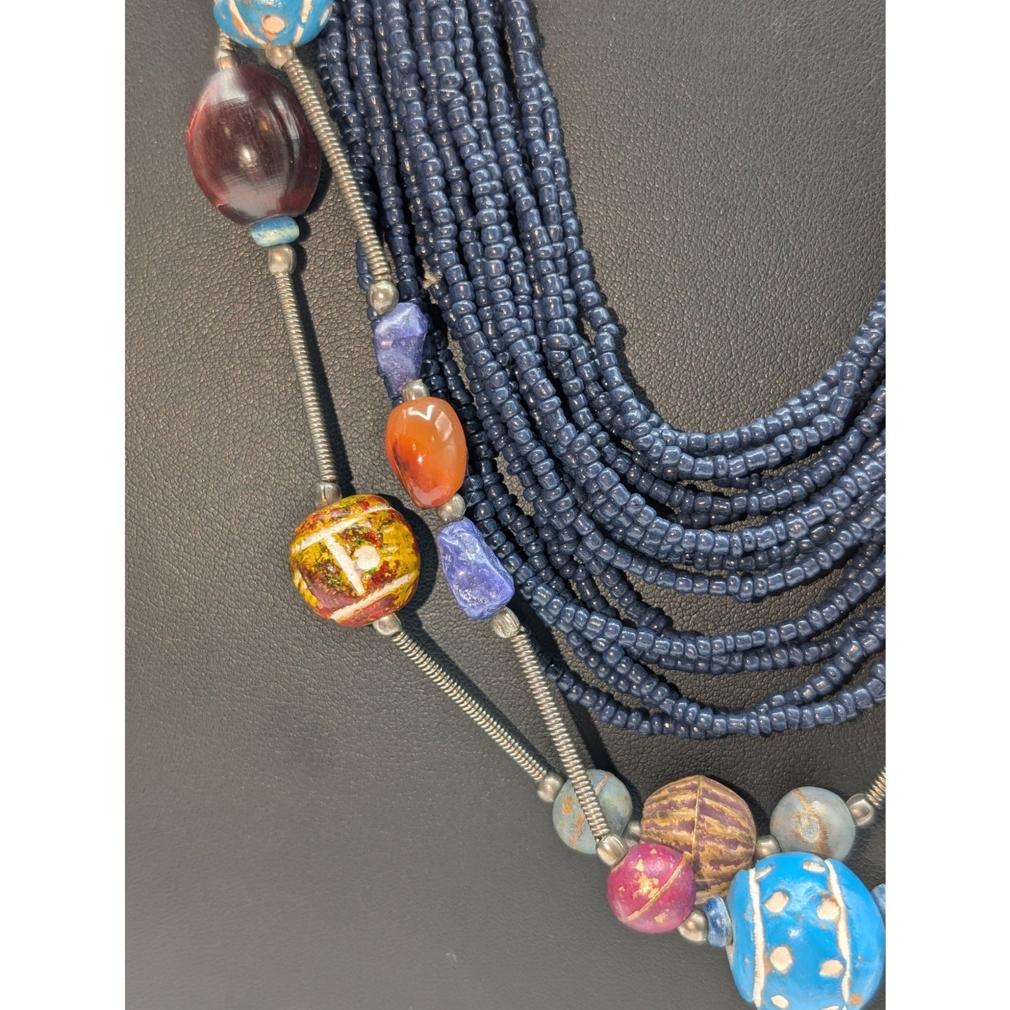 Lot of Two Vintage Silver Tone Beaded Tribal Style Necklaces