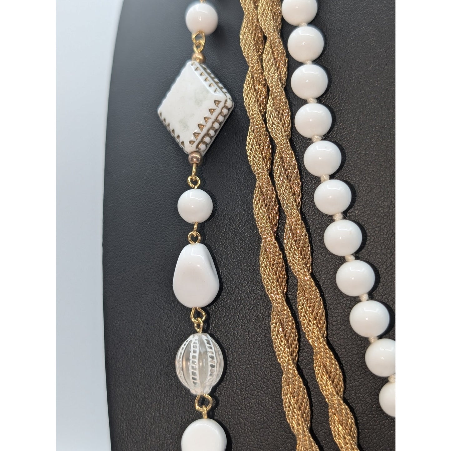 Vintage White & Gold Layered Necklace Jewelry Lot